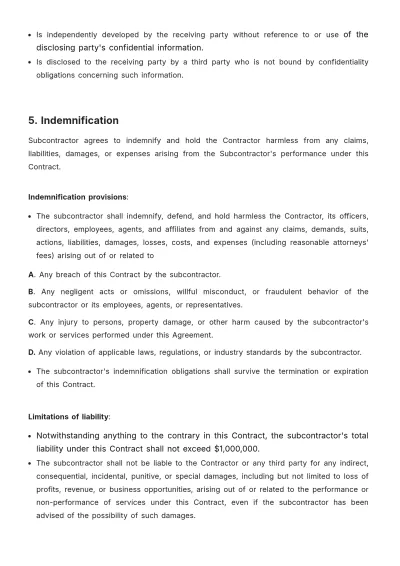 Free Sub Contract Template to Edit Online