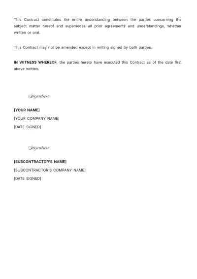 Free Sub Contract Template to Edit Online