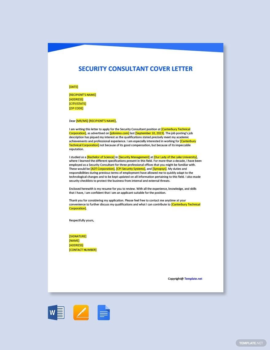 Security Consultant Cover Letter