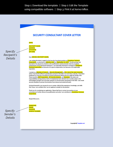 Free Security Consultant Cover Letter Template - Google Docs, Word ...