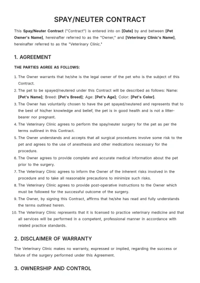 Free Spay/Neuter Contract Template to Edit Online