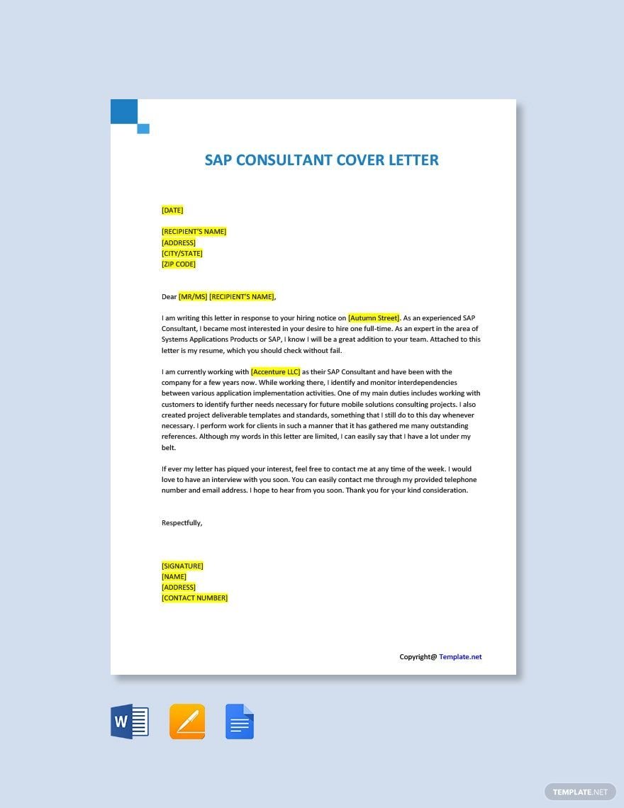 SAP Consultant Cover Letter