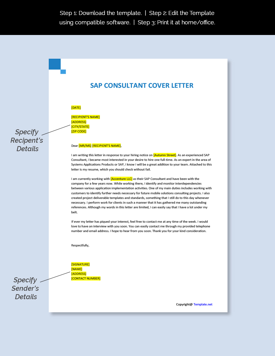 SAP Consultant Cover Letter Template