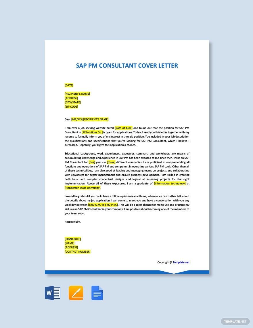 SAP PM Consultant Cover Letter