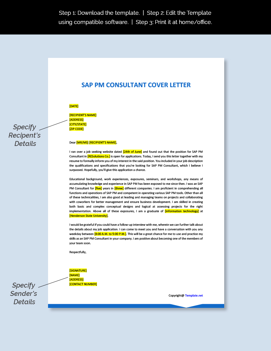 SAP PM Consultant Cover Letter