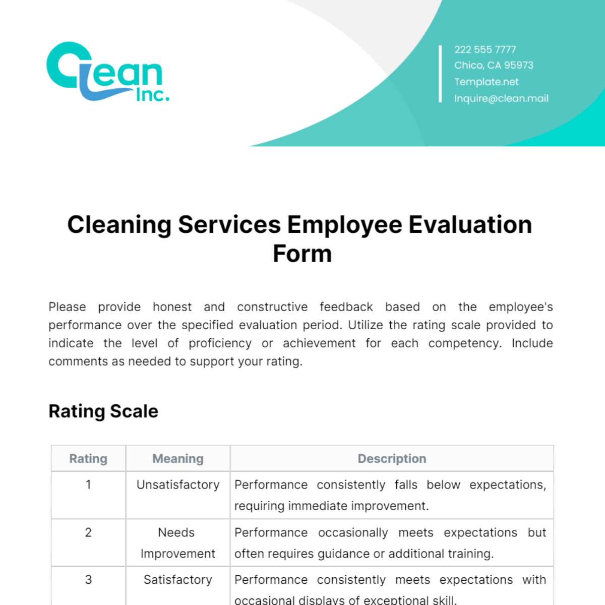 Cleaning Services Employee Evaluation Form Template - Edit Online & Download