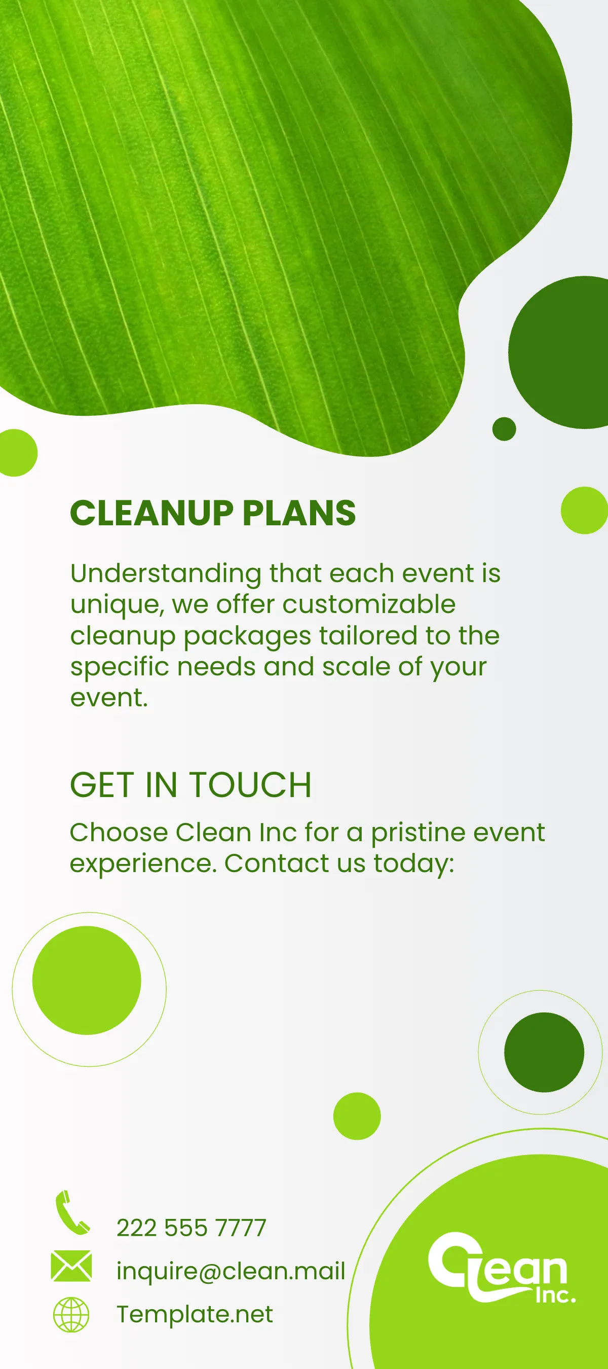Free Special Event Cleanup Packages Rack Card Template to Edit Online
