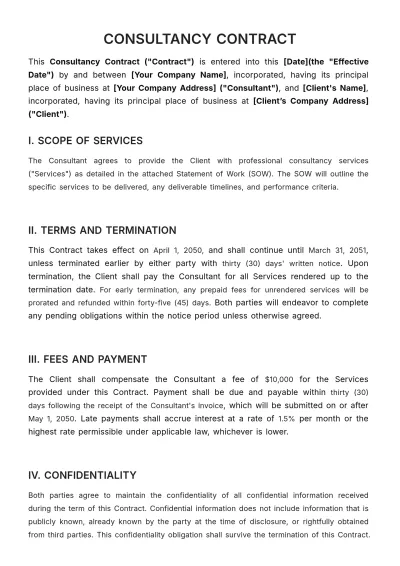 Free Consultancy Contract Template to Edit Online