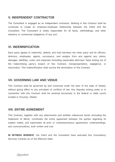 Free Consultancy Contract Template to Edit Online