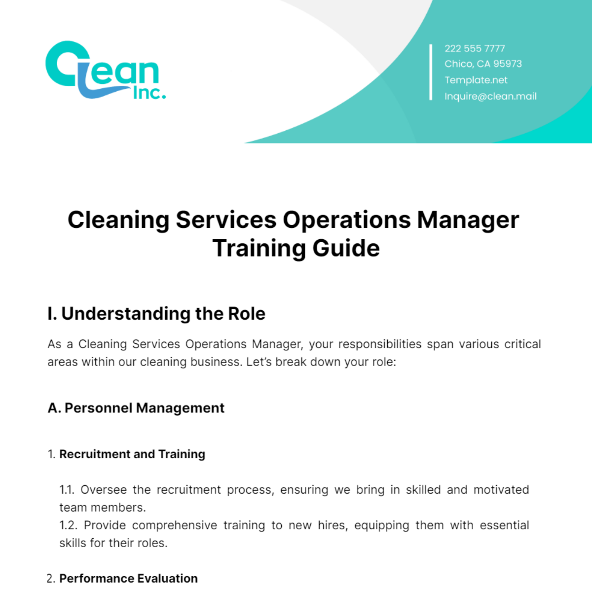 Cleaning Services Operations Manager Training Guide Template