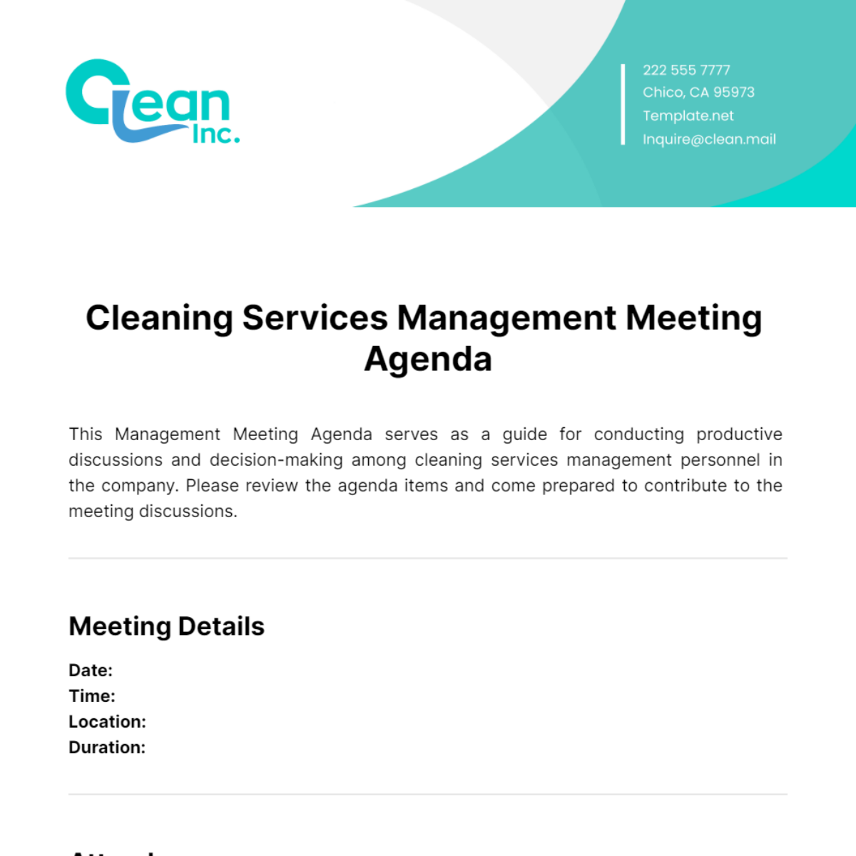 Cleaning Services Management Meeting Agenda Template
