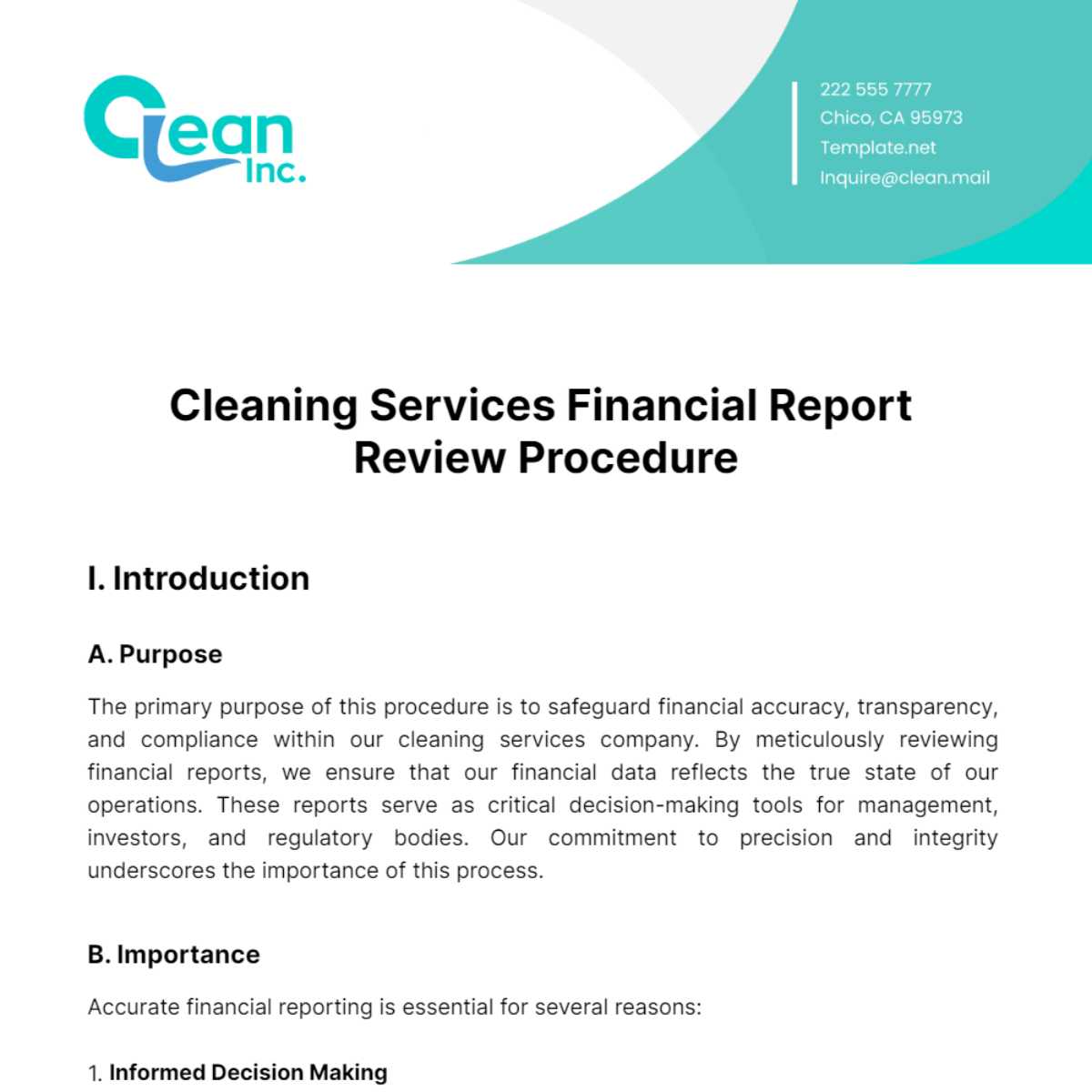 Free Cleaning Services Financial Report Review Procedure Template