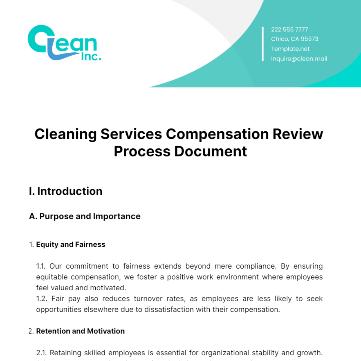 Cleaning Services Compensation Review Process Document Template