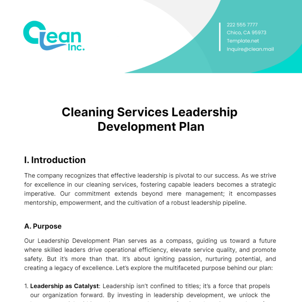 Free Cleaning Services Leadership Development Plan Template