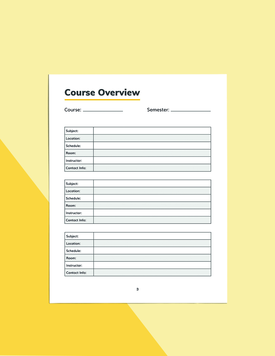 Blank Course Planner Template