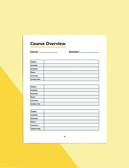 Blank Course Planner Template Example