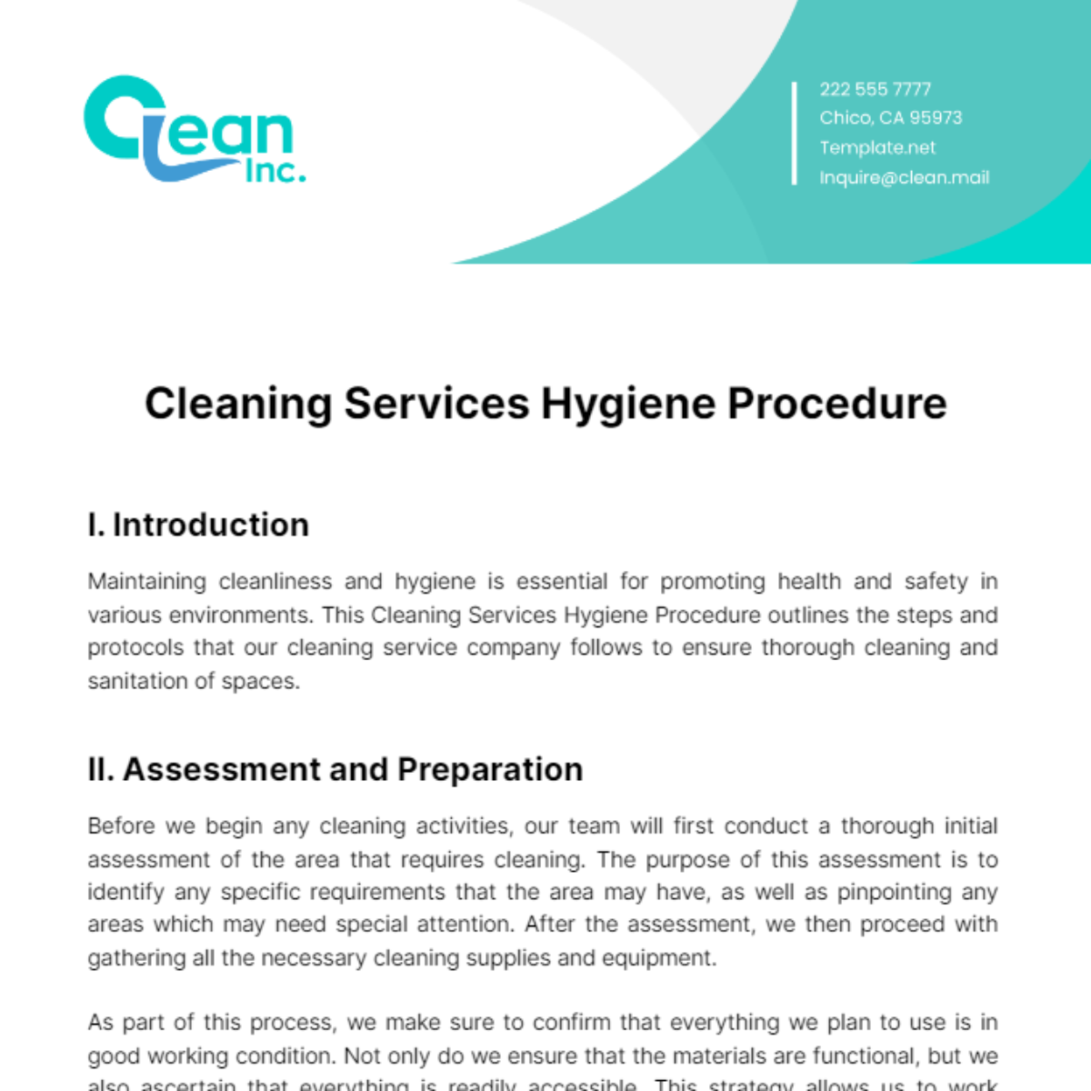 Free Cleaning Services Hygiene Procedure Template