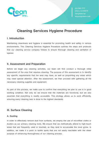 Free Cleaning Services Hygiene Procedure Template to Edit Online