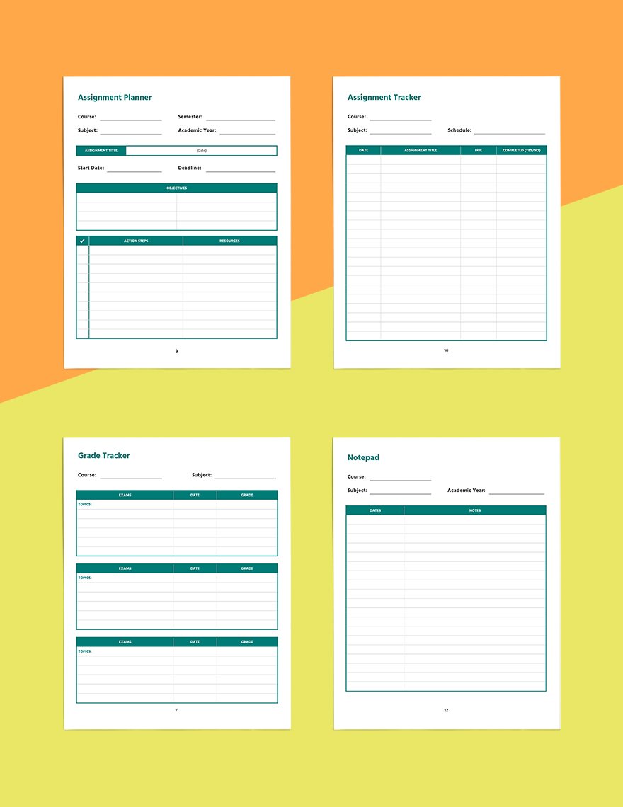 Printable course planner template Editable