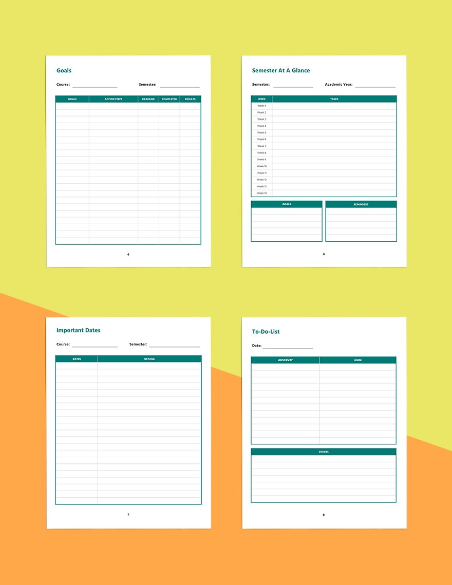 Printable course planner template Example