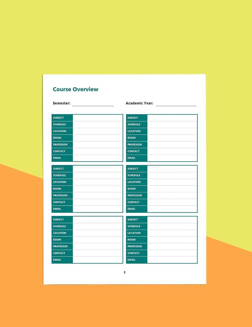 Printable course planner template Sample
