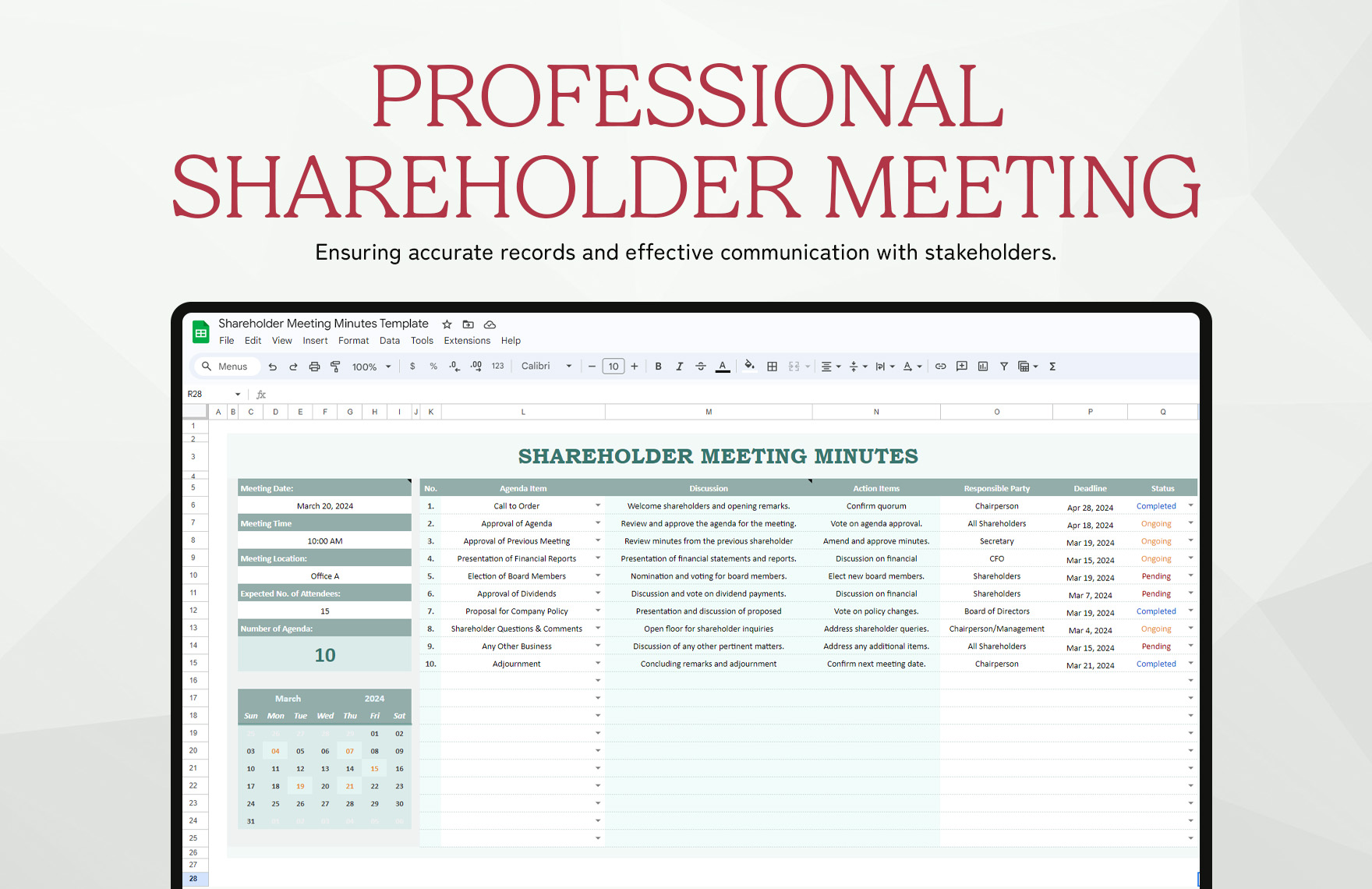 Shareholder Meeting Minutes Template