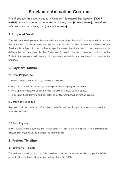 Free Freelance Animation Contract Template to Edit Online
