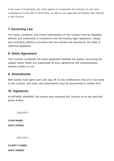 Free Freelance Animation Contract Template to Edit Online