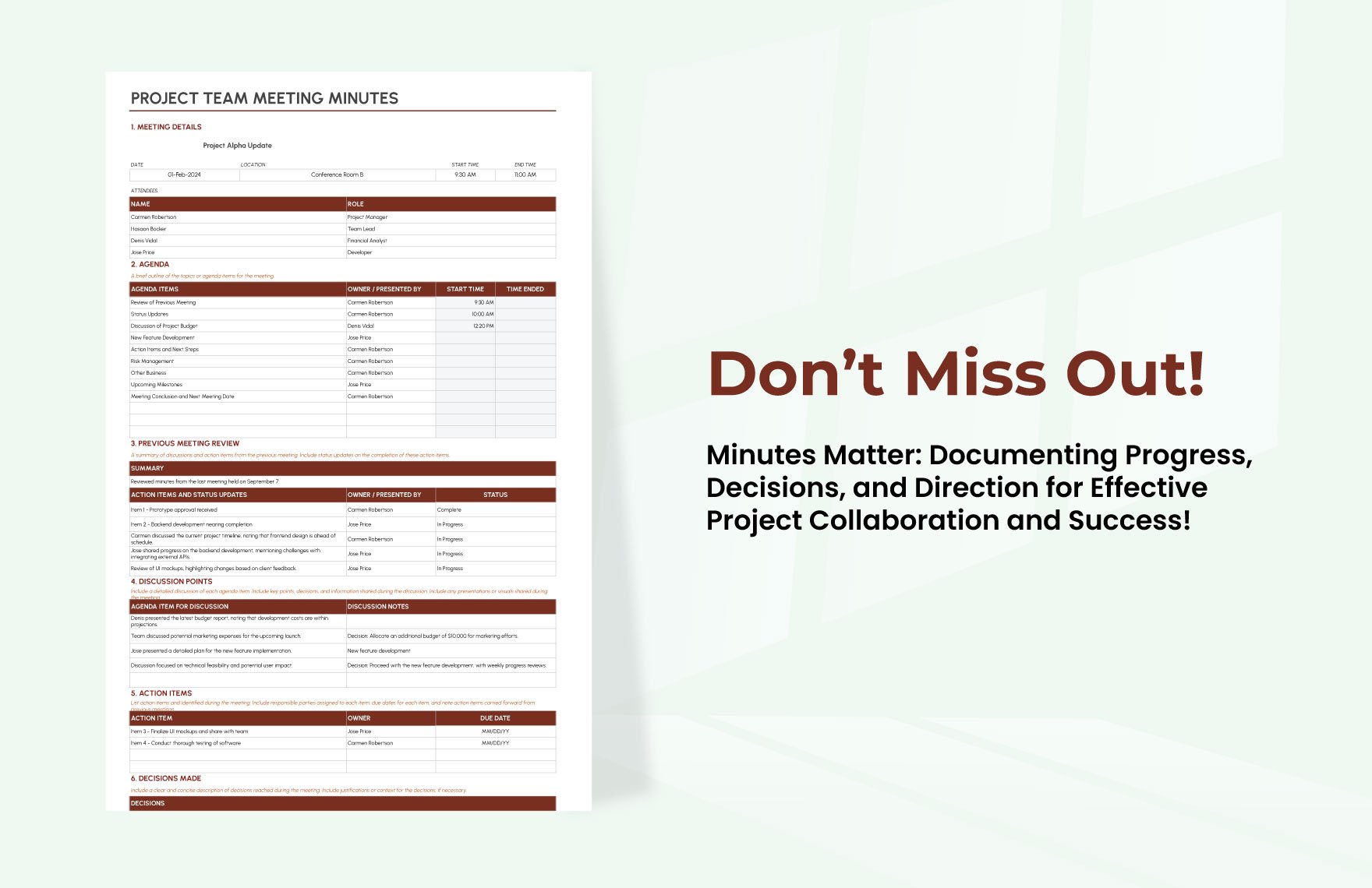 Project Team Meeting Minutes Template