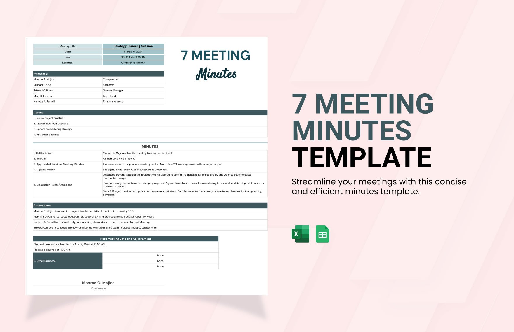 7 Meeting Minutes Template in Excel, Google Sheets