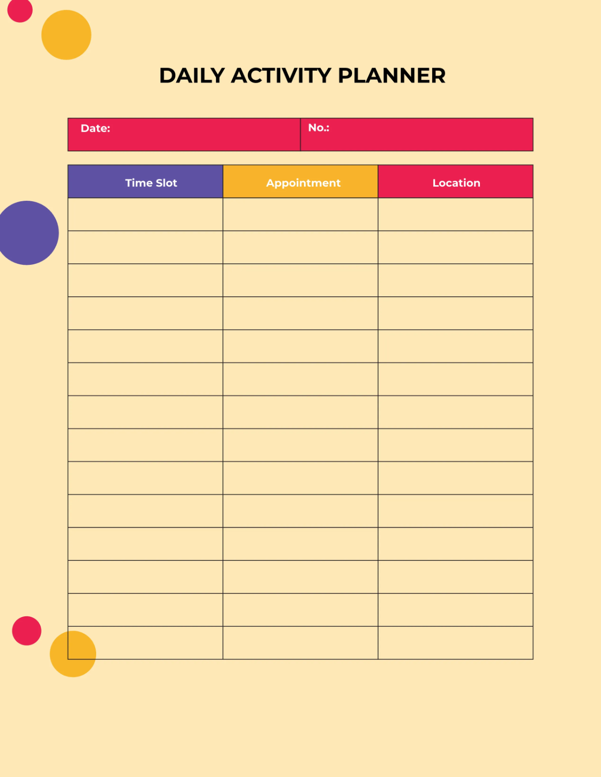 Free Activity Planner Template to Edit Online