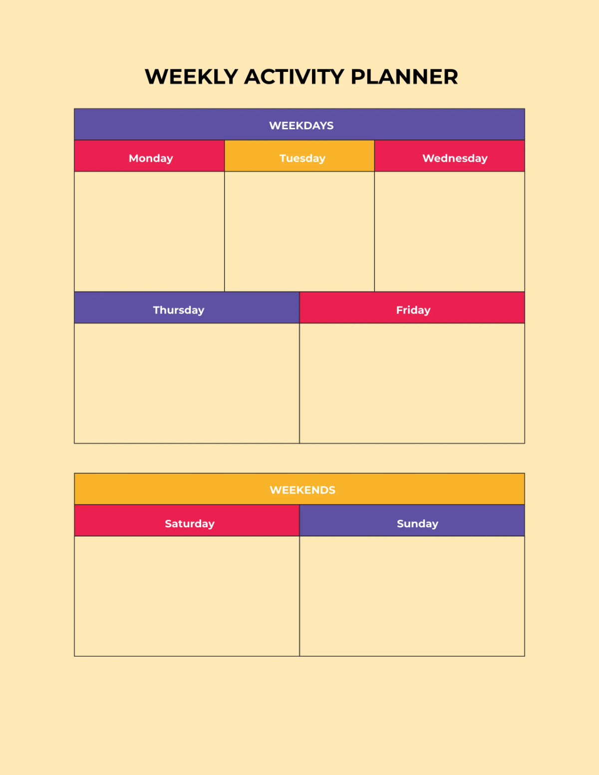 Free Activity Planner Template to Edit Online