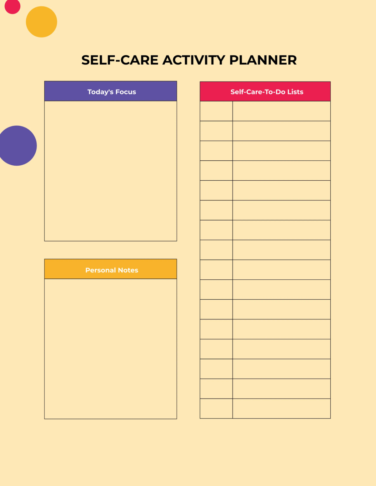 Free Activity Planner Template to Edit Online