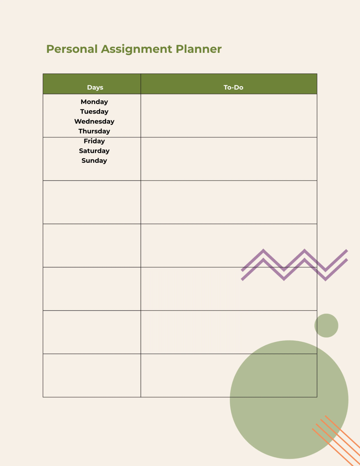 Free Assignment Planner Template to Edit Online