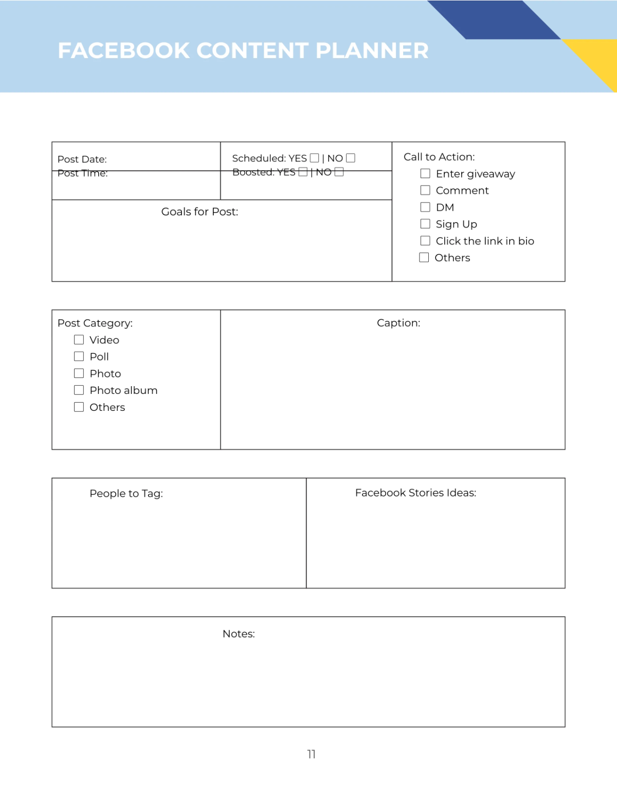 Free Social Media Content Planner Template to Edit Online