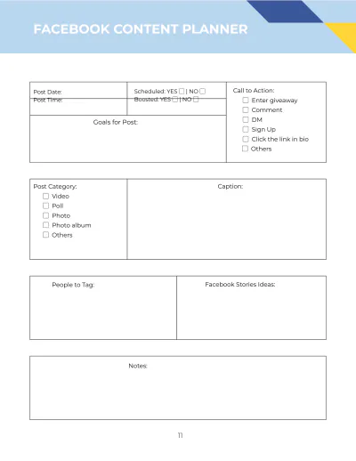 Free Social Media Content Planner Template to Edit Online
