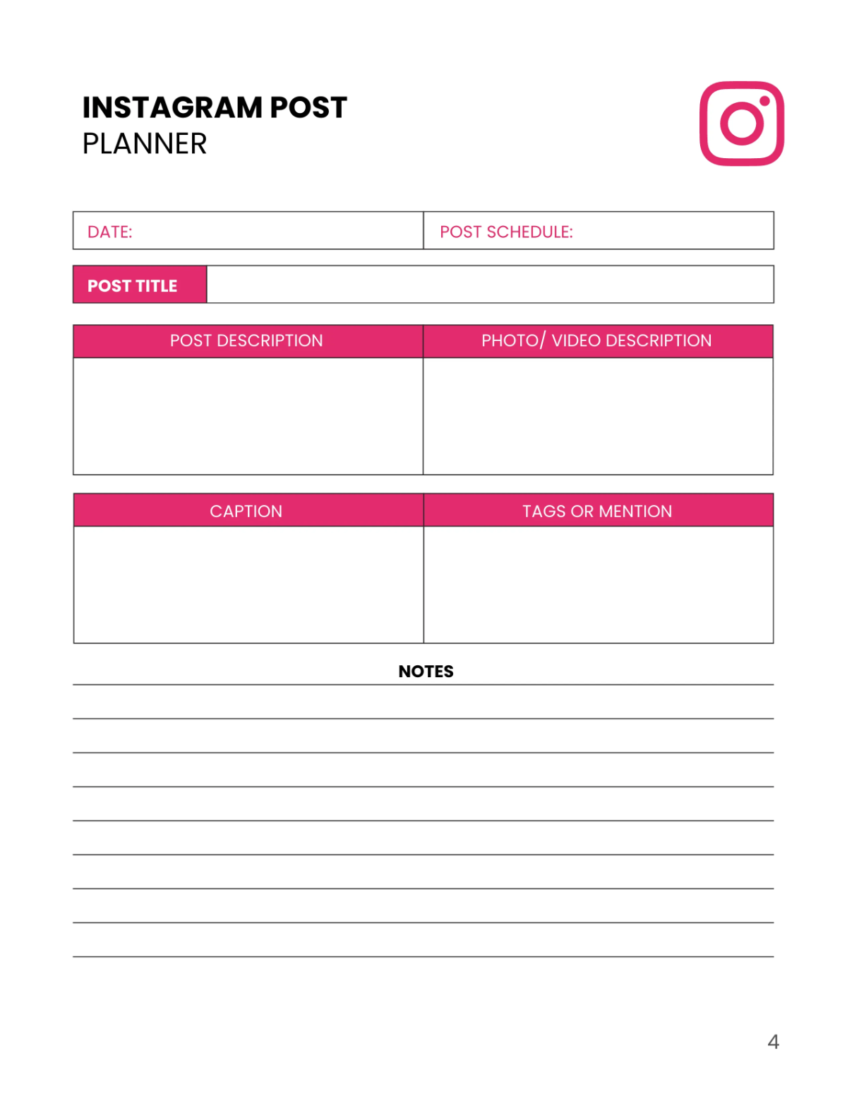 Free Instagram Story Planner Template to Edit Online