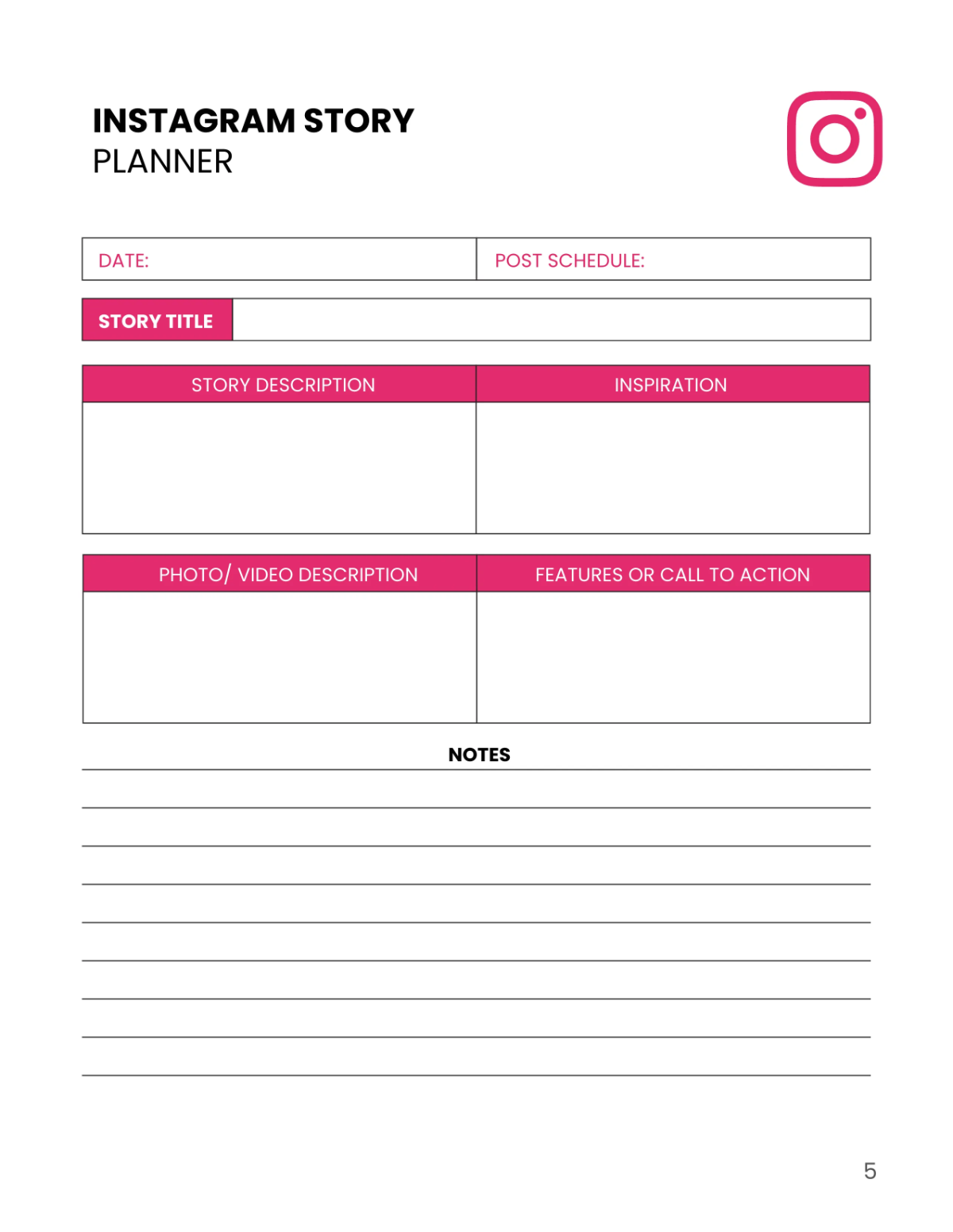 Free Instagram Story Planner Template to Edit Online