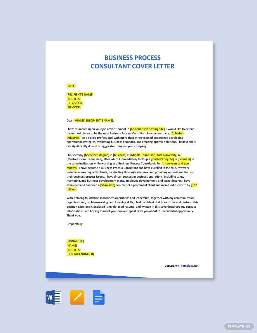 Free Business Process Consultant Cover Letter Template