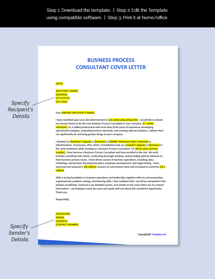 Business Process Consultant Cover Letter Template