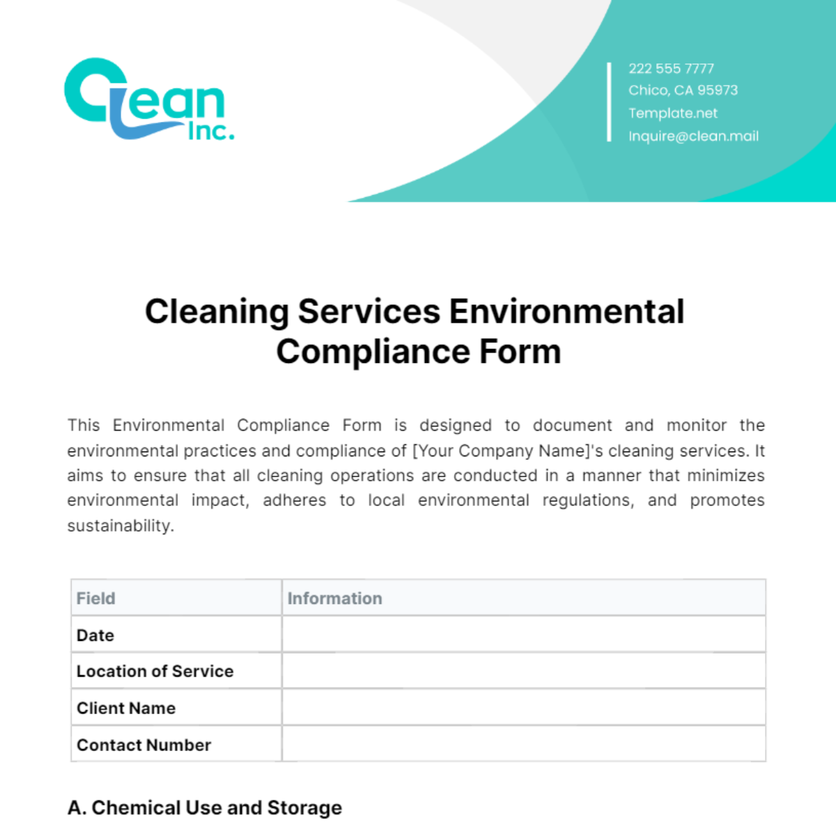 Free Cleaning Services Environmental Compliance Form Template