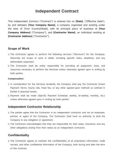 Free Independent Contract Template to Edit Online