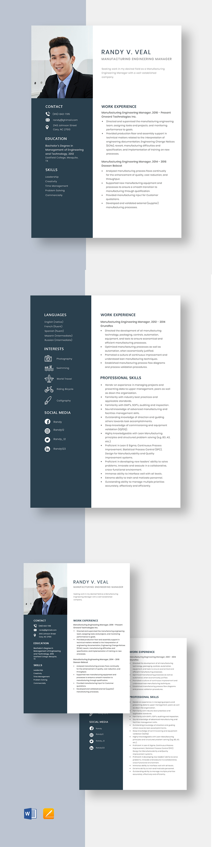 Manufacturing Engineering Manager Resume Template