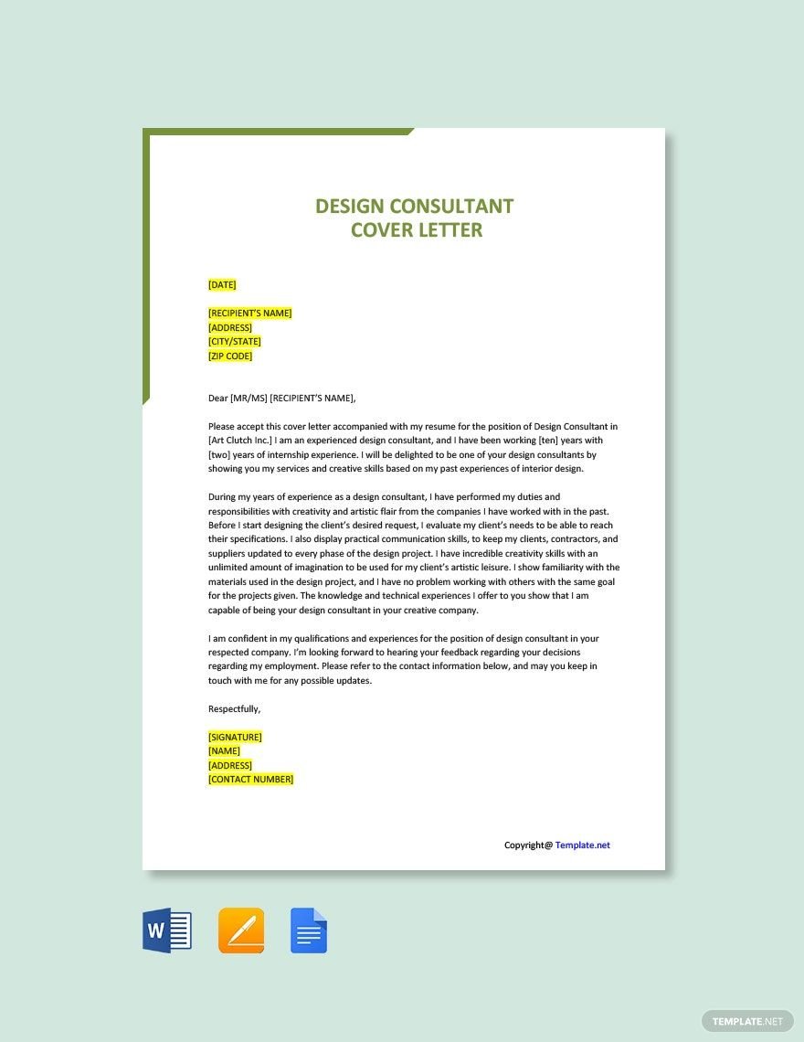 Free Design Consultant Cover Letter Template