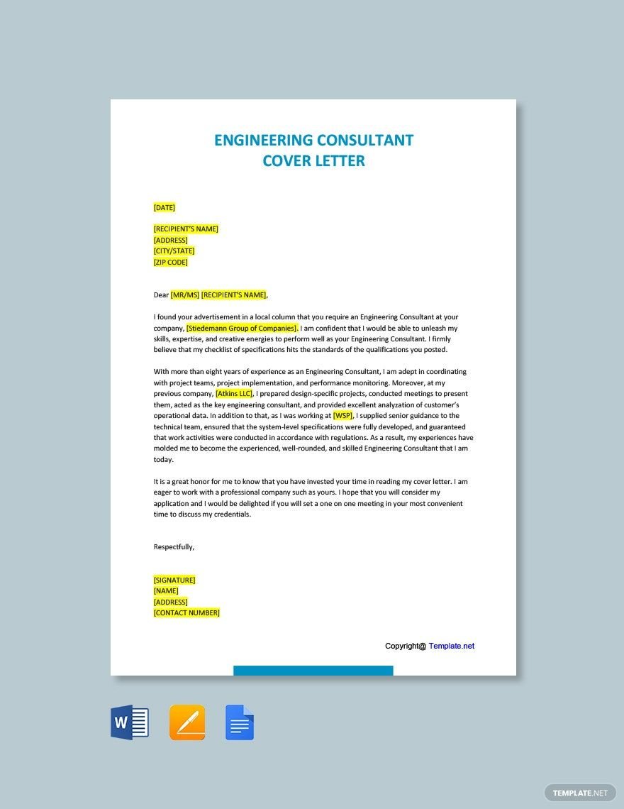 Engineering Consultant Cover Letter Template