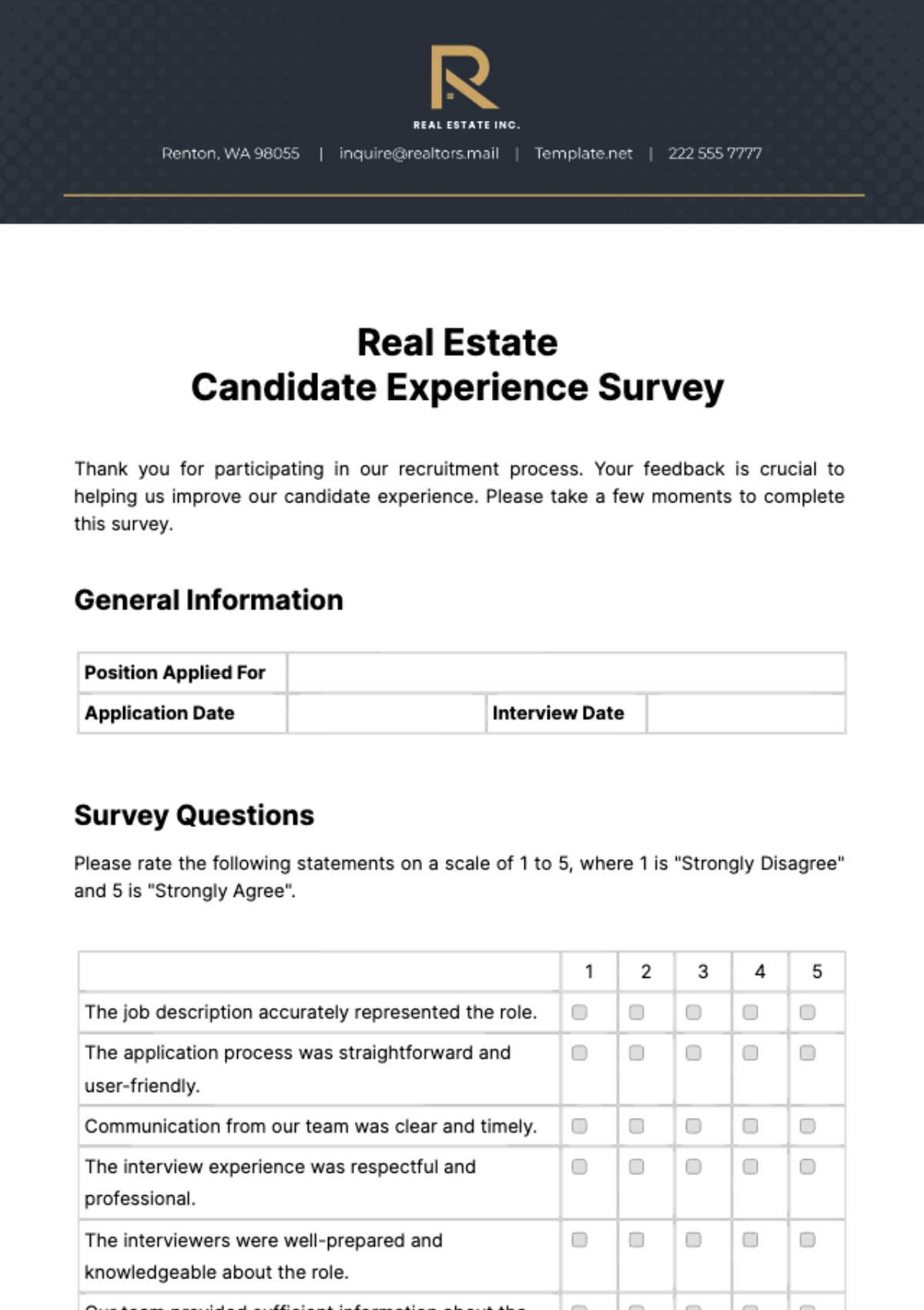 Real Estate Candidate Experience Survey Template