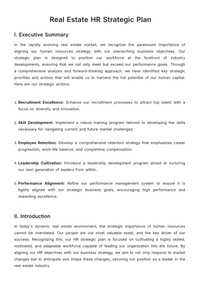 Free Real Estate HR Strategic Plan Template to Edit Online