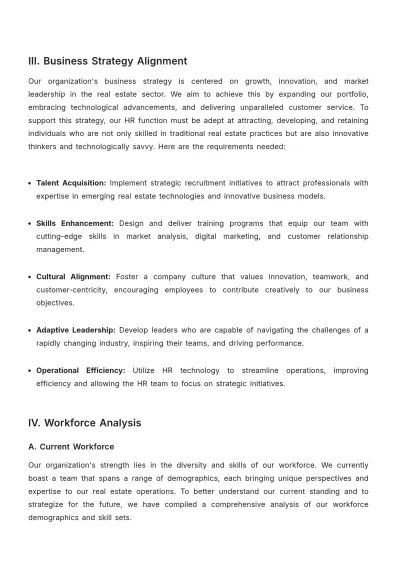 Free Real Estate HR Strategic Plan Template to Edit Online