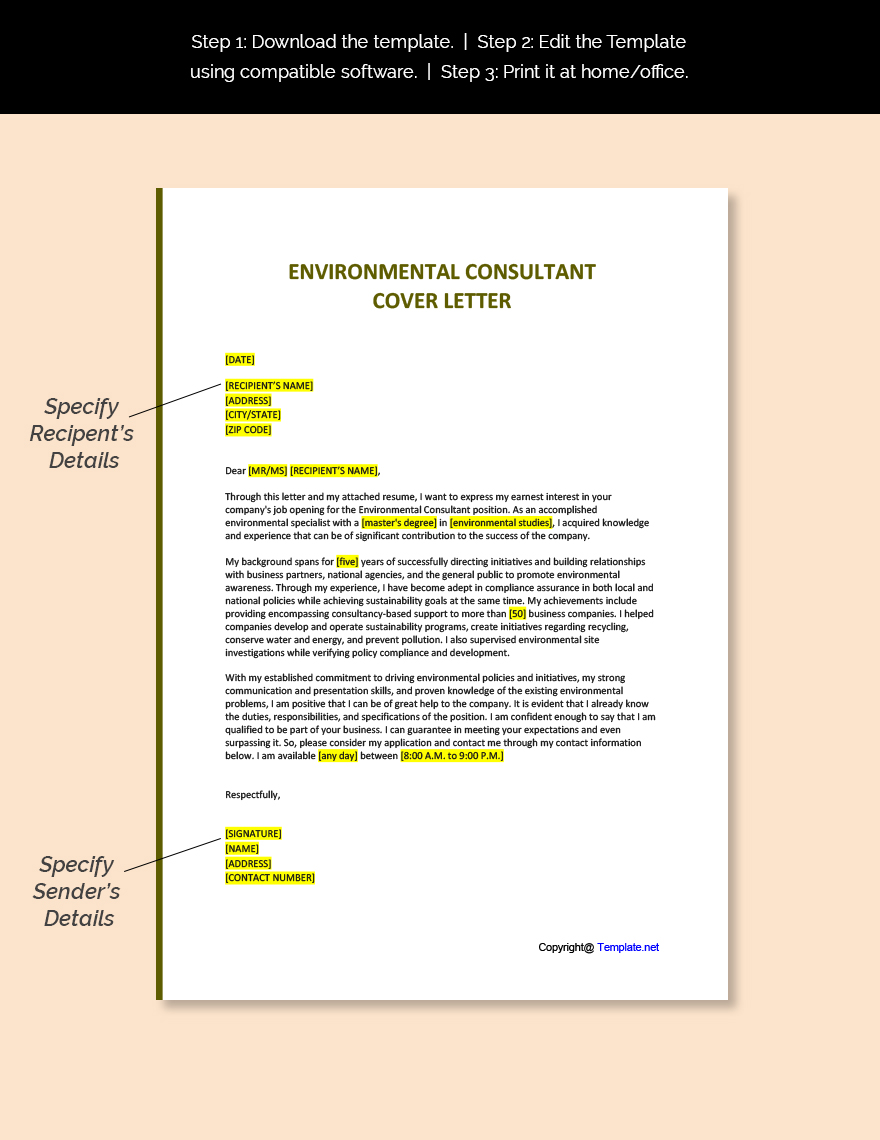 Environmental Consultant Cover Letter Template