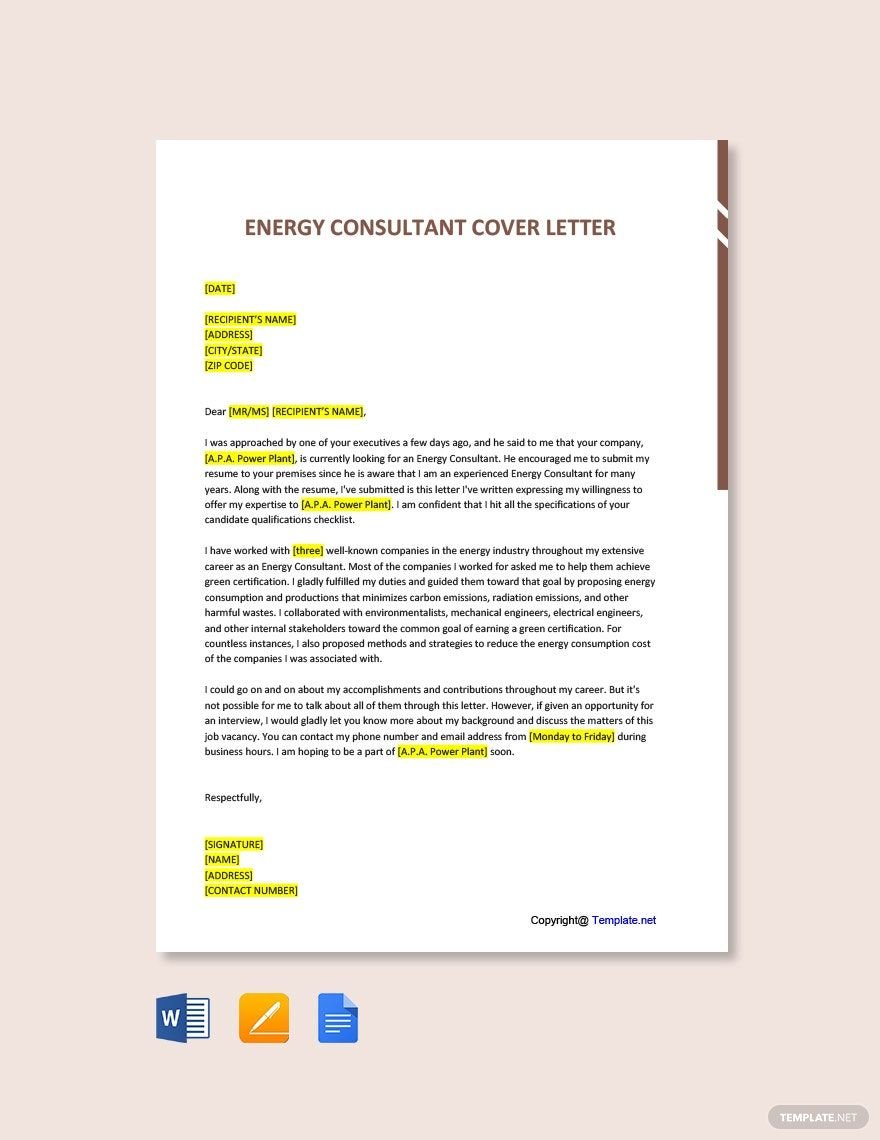 Energy Consultant Cover Letter Template